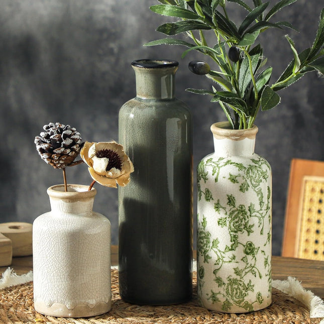Ceramic Vintage Vases Set – Retro Floral Chinoiserie Table Decor