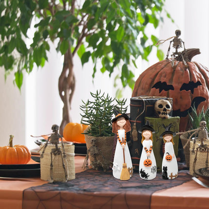 3-Piece Halloween Witch Figurines, Resin Tabletop Decor, Shelf Sitter Centerpieces