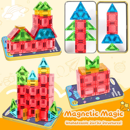 Mini Magnetic Tiles Travel Set – 32-Piece Montessori Building Toy for Kids 3-12