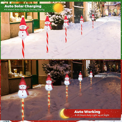 3 Snowman Solar Christmas Decorations, Candy Cane Stake Lights, 8 Modes Outdoor