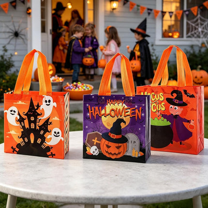8-Piece Halloween Trick or Treat Bags, Reusable Non-Woven Candy Tote Bags 7.9in