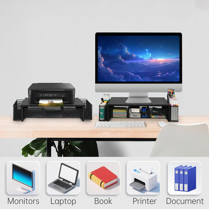 Computer Monitor Stand Riser with Drawer & Pen Holders – Desk Organizer (Black)