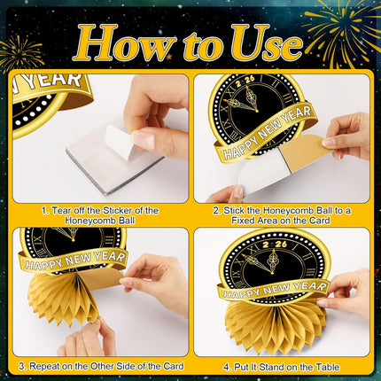 Happy New Year 2026 Table Decorations – 8-Pc Honeycomb Centerpieces