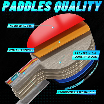Lostook Table Tennis Paddles Set with 3-Star Balls & Oxford Carry Case, 2 Rackets
