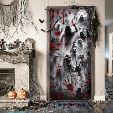 79x35in Halloween Ghost Door Cover Banner, Horror Party Decor for Front Door & Wall