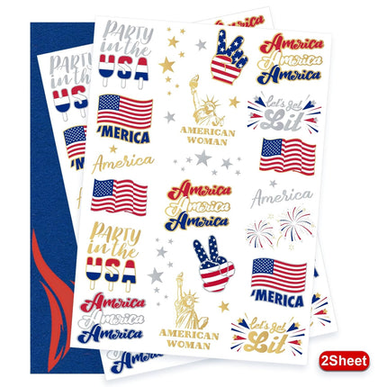34 Styles Patriotic 4th of July Glitter Tattoo Stickers USA Party Decorations