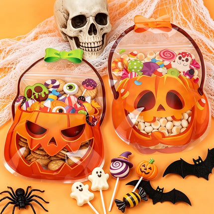 50-Piece Halloween Treat Bags, Pumpkin Cauldron Resealable Candy Bags with Handles