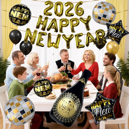 2026 Giant 40in Balloons NYE Party Decorations Happy New Year Supplies