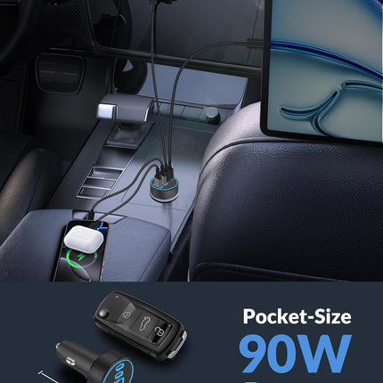 USB C 4-Port Car Charger – 90W Fast Charging for iPhone, iPad, Tablets & More