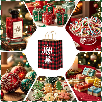 24-Pack Kraft Christmas Gift Bags with Handles – 10" Medium Paper Bags for Holiday Wrapping