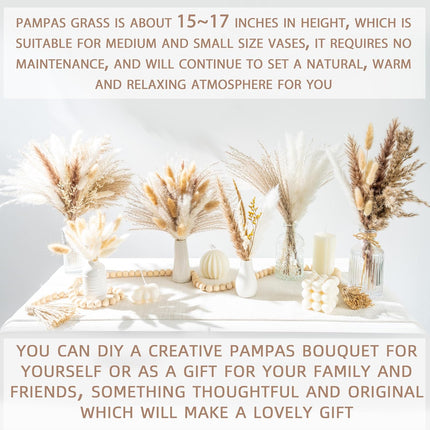 70PCS Natural Dried Pampas Grass Bouquet for Boho Home Decor & Wedding Arrangements