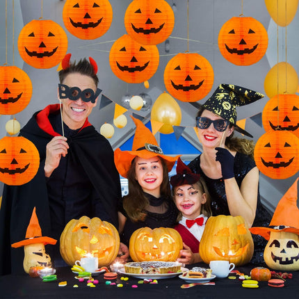 12-Piece 8in Halloween Jack-O-Lantern Paper Lanterns, Indoor Outdoor Party Decor
