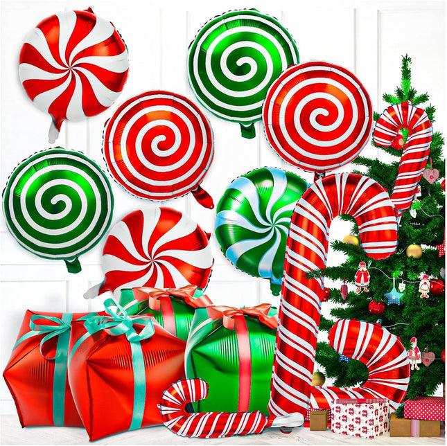 32-Pcs Christmas Candy Foil Balloons Candy Cane Swirl & Holiday Decorations Set