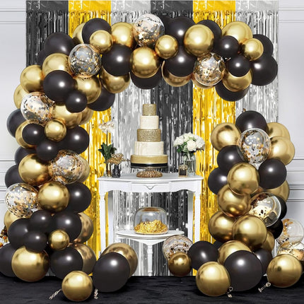 Black Gold Silver Foil Streamers – 2-Pc 3.3×6.6ft Party & Photo Booth Decor
