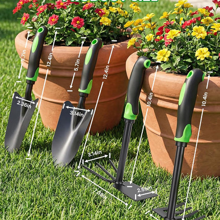 4-Piece Garden Tool Set, Stainless Steel, Soft Grip Handles, Trowel, Rake & Hoe