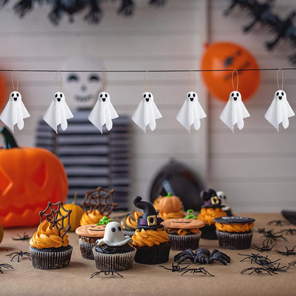 16-Piece 3.5in Halloween Hanging Ghosts, Rustic White Cloth Tree & Yard Decor