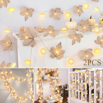 Fall Pumpkin Garland Lights – 2-Pack, 60 LED, 20Ft Indoor & Outdoor Thanksgiving Decor