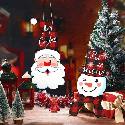 2PCS Christmas Hanging Door Signs, Santa Claus, Snowman & Xmas Tree Wooden Decorations