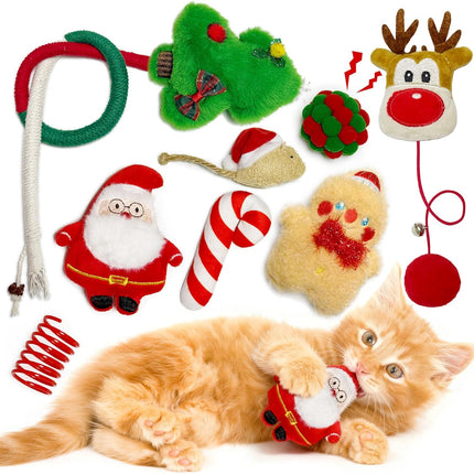 8PCS Christmas Cat Toys – Catnip Toys with Santa, Gingerbread & Chew Rope