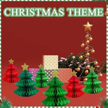 6-Pack Honeycomb Paper Christmas Trees, Red & Green Mini Tabletop Holiday Decor