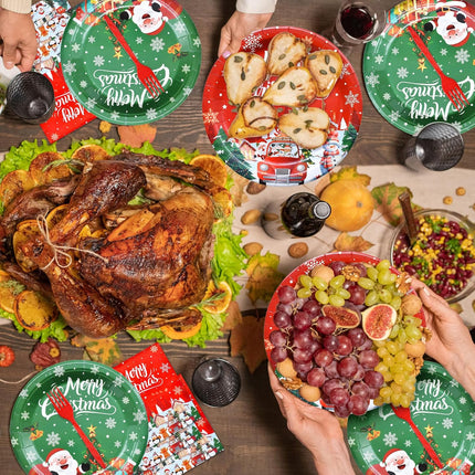 100 Pcs Christmas Tableware Set – Disposable Merry Christmas Dinnerware with Paper Plates & Utensils