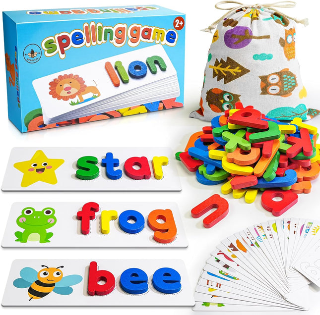 ABC Alphabet Learning Wooden Puzzle Flash Cards for Preschool Kids Ages 3+