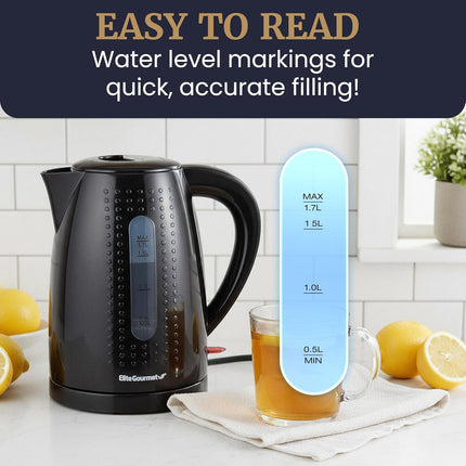 1.7L Electric Water Kettle – Boil-Dry Protection, Cordless, Black EKT5051