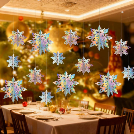 18-Piece Christmas Hanging Snowflakes: 3D Holographic Paper Snowflake Decorations