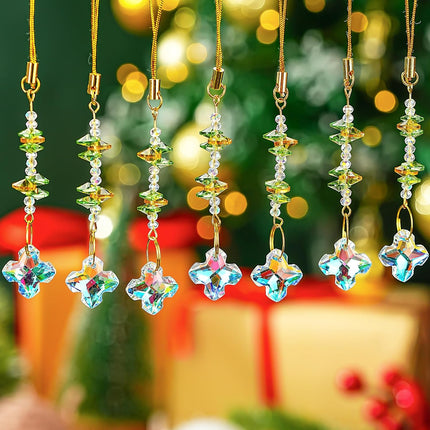 12PCS Crystal Christmas Suncatchers – Glass Prism Ornaments with Beads