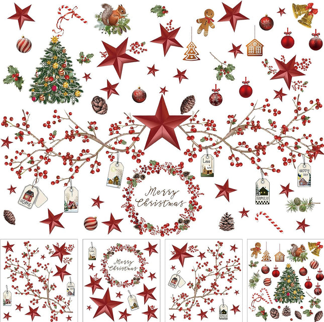 4PCS Christmas Window & Wall Stickers – Removable Xmas Decorations