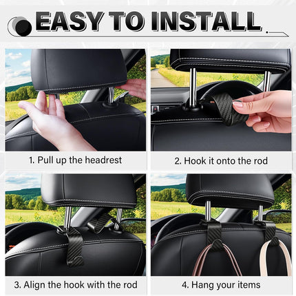 4 Pack Car Seat Headrest Hooks, Purse Bag Hanger Storage Organizer Black