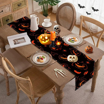 Halloween Pumpkin Table Runner 13x72in, Spooky Table Decor for Home & Parties