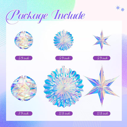 6Pcs Iridescent Party Decorations, Honeycomb Balls Paper Fans & Star Ornaments