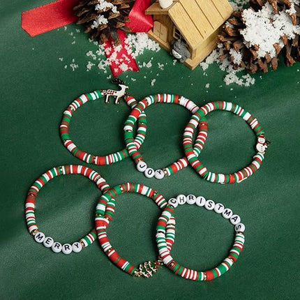 6 Pack Festive Christmas Bracelets Candy-Inspired Stacks for Women & Teens