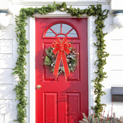 2PCS Red Gold Velvet Christmas Bows 11"x19.6" for Tree, Wreath, Door Decor