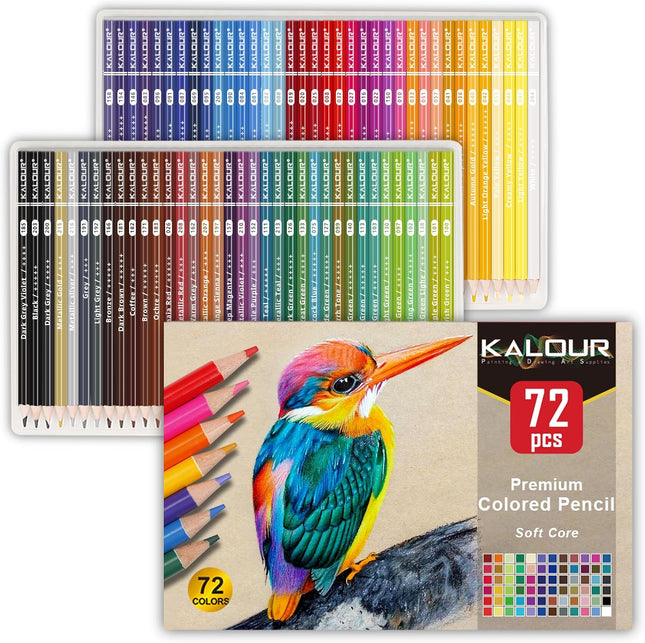 72 Count Colored Pencils Set for Adults & Kids, Soft Core Drawing, Blending and Shading