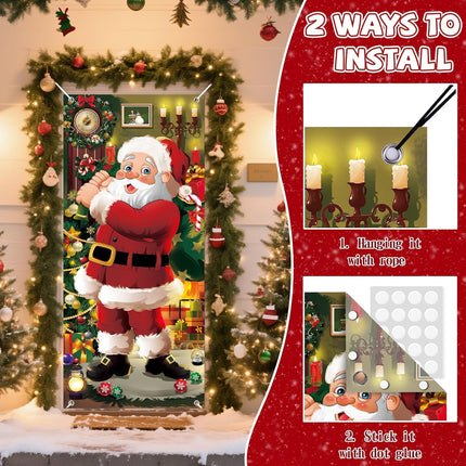 Christmas Door Cover – 79x35" Santa Claus Hanging Banner for Holiday Decor