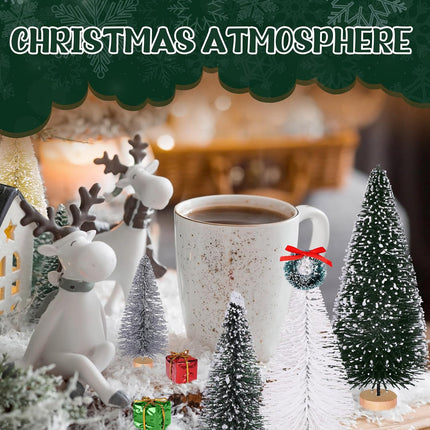 56-Piece Miniature Artificial Christmas Tree Set – Sisal & Frosted Bottle Brush Trees