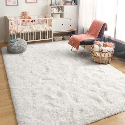 4x6 White Fluffy Rug – Soft Cream Area Carpet for Living Room & Kids’ Bedroom