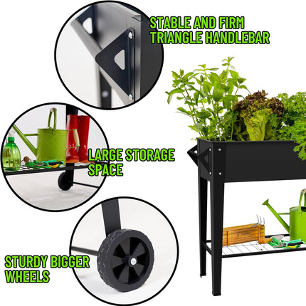 Mobile Elevated Garden Bed with Shelf, Wheels & 400LB Load Capacity