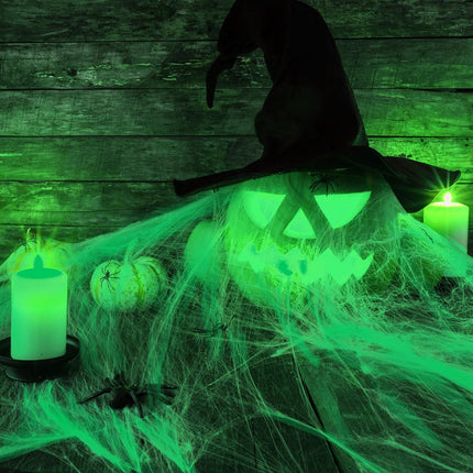 1600 Sq Ft Glow-in-the-Dark Halloween Spider Web, White Stretchy Creepy Web Decor
