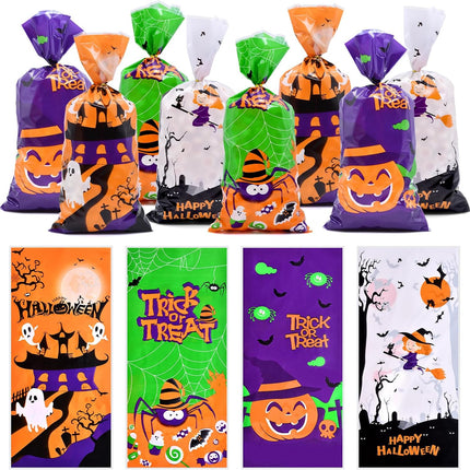 160PCS Halloween Cellophane Treat Bags, Pumpkin Ghost Witch Spider with Twist Ties