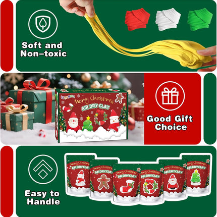 Air Dry Clay Modeling Kit – 6 Xmas Designs with Tools & Tutorials for Kids