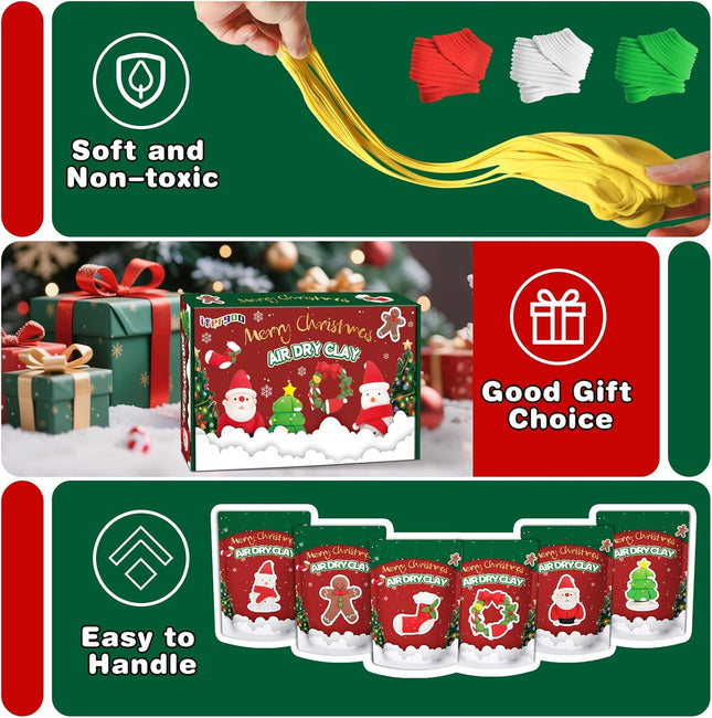 Air Dry Clay Modeling Kit – 6 Xmas Designs with Tools & Tutorials for Kids