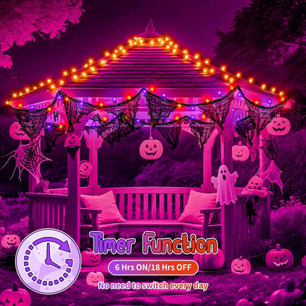 9.9FT Halloween Black Gauze String Lights, 30 LED Orange & Purple, 8 Modes, Timer
