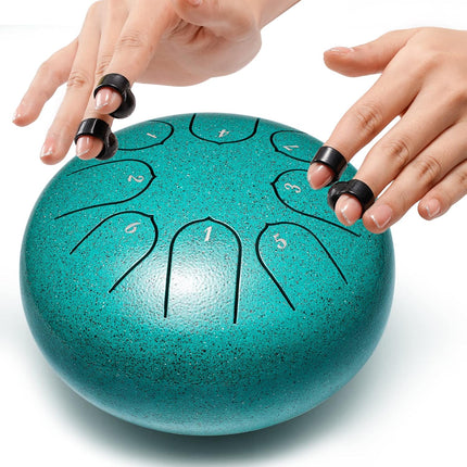 6-Inch Steel Tongue Drum, 8 Notes, Percussion Instrument, Malachite Color