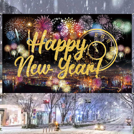 Happy New Year Party Backdrop – Fabric Poster Fireworks Photo Booth Decor