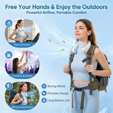 Portable Neck Fan Rechargeable Bladeless 5 Speed Personal Fan for Travel Home