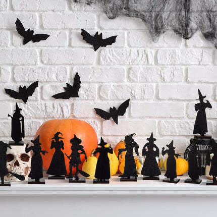 15-Piece Halloween Witch Table Decor Set, Wooden Signs for Home Shelf & Office