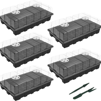 5-Pack Plant Germination Trays – Humidity Domes & Bases, 200 Cells Total